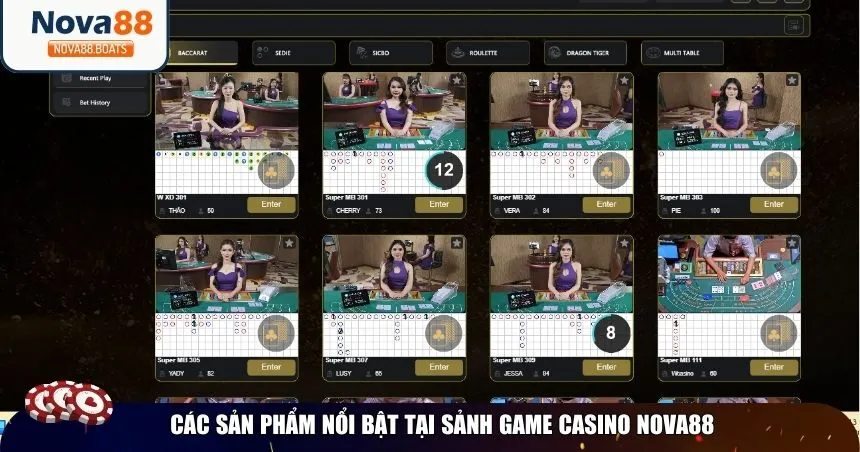 Các sản phẩm nổi bật tại sảnh game casino Nova88